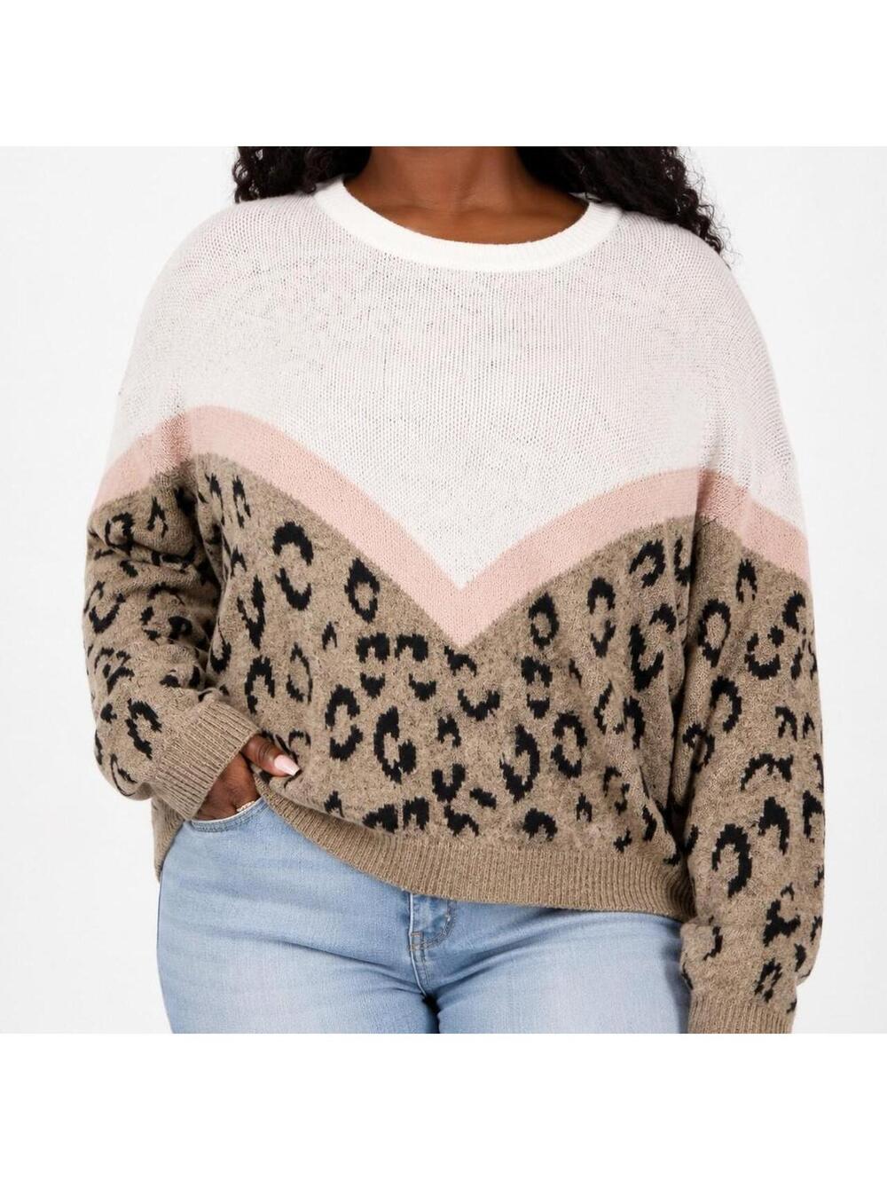Y2K Leopard Colorblock Mob Wife Aesthetic Oversized Sweater